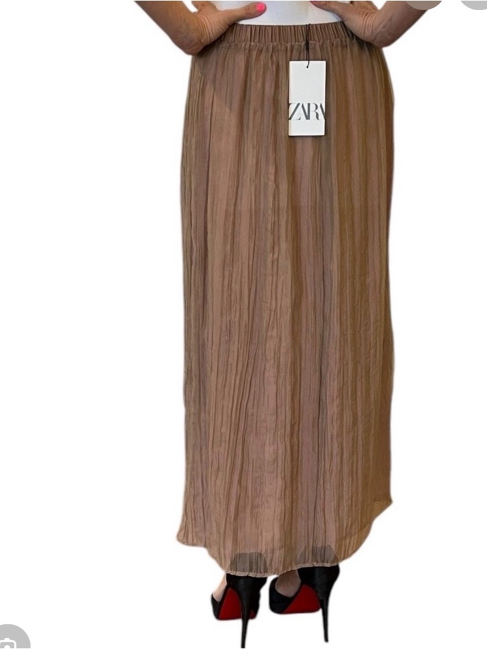 Zara Women’s Wrinkled Effect Elastic Waist Midi Skirt - Medium - Picture 2 of 7